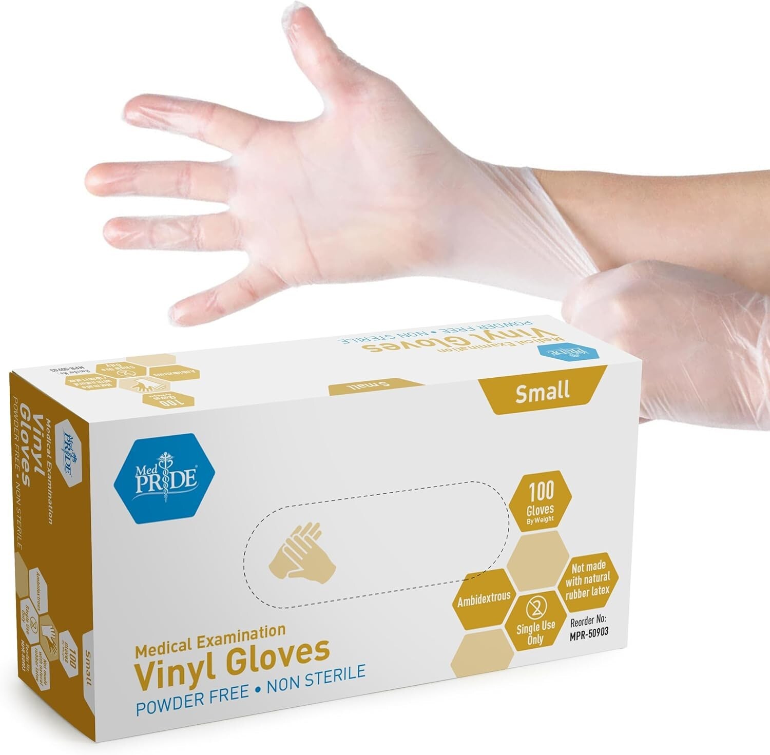 MedPride Powder-Free Vinyl Exam Gloves Small Size Box of 100