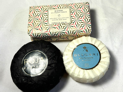 3  BARS SOAP BULGARI AU THE BLEU ROJA MISTRAL LA BIJOUTERIE VANILLA -FREE SHIP