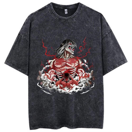 Anime Attack On Titan T-Shirt Hip Hop Oversized Streetwear Vintage Printed Washe - Picture 42 of 63
