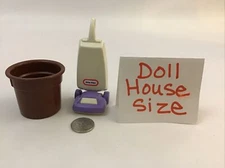 Little Tikes Dollhouse Miniature Sweeper Vacuum Cleaner Trash Can Lot Vintage