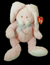 2005 TY Baby Pink Silky Bunny Hop Rabbit with Bow
