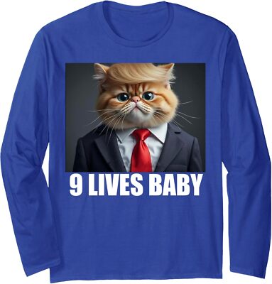 Cat Trump 9 Lives Baby Funny Cat 2024 Election Voting Long Sleeve Tshirt