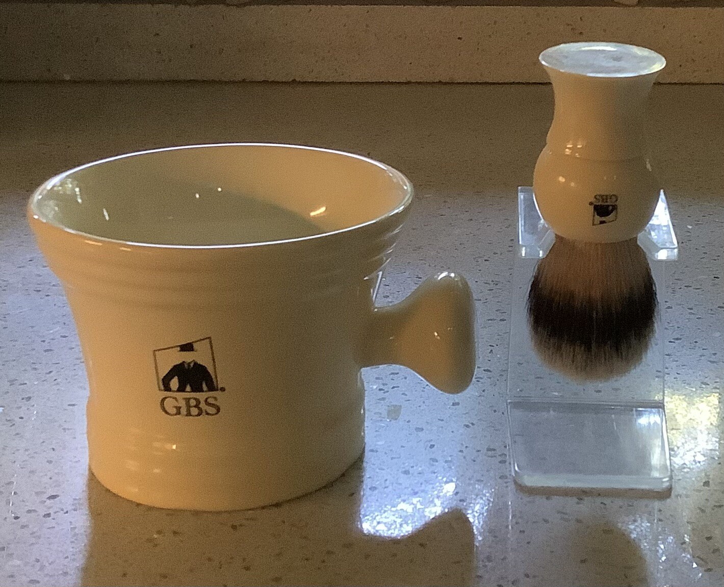 New Mens GBS Shave Set , Matching Ceramic Mug, With Shaving Brush & Holder