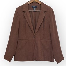D Co. Fully Lined Stretch Moleskin One Button Blazer Women Size M Brown Career
