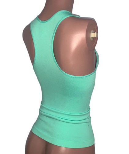 Seamless Casual Mint Aqua Green Racerback Ribbed Stretchy Fitted Basic Tank Top - Picture 2 of 2
