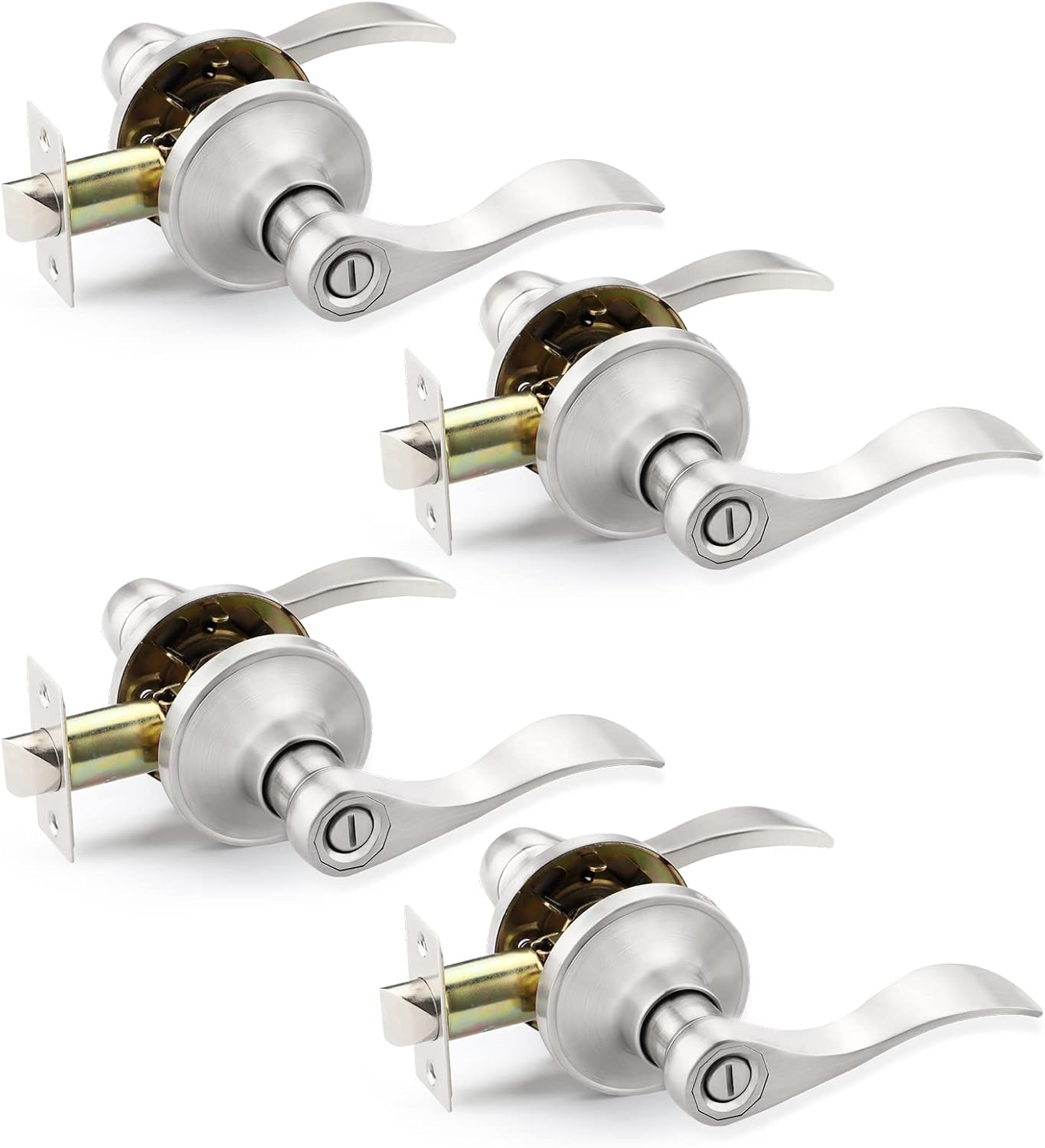 Contractor Pack of 4, Brushed Nickel Door Knobs Levers Privacy Interior Door Han