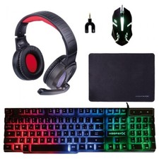 KIT 5IN1 MOUSE TASTIERA CUFFIE TAPPETINO DA GAMING PC USB RETROLLUMINATO LED RGB