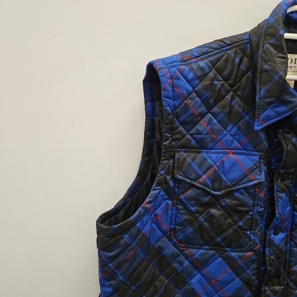 Polo Ralph Lauren Cropped Water Repellent Blue Plaid Vest Gilet Bodywarmer XXL - Image 3 of 4