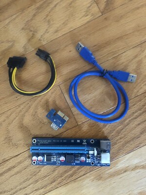 (4) PCI-E 1x to 16x Powered USB3.0 GPU Riser Extender Adapter Card