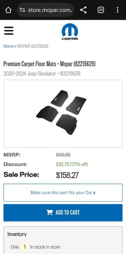 4-piece set Premium Carpet Floor Mats - Mopar 2020-2024 Jeep Gladiator - Picture 2 of 2