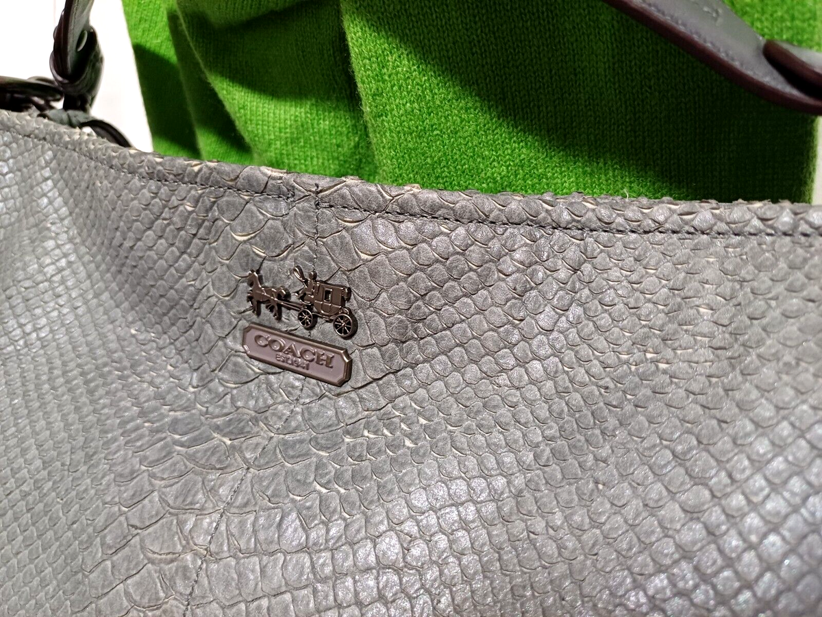COACH KATARINA GRAY SNAKESKIN EMBOSSED LEATHER HOBO SHOULDER