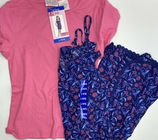 Girls Large 14/16 2-Piece Outfit Romper  T-Shirt Set Flowers Pink Blue