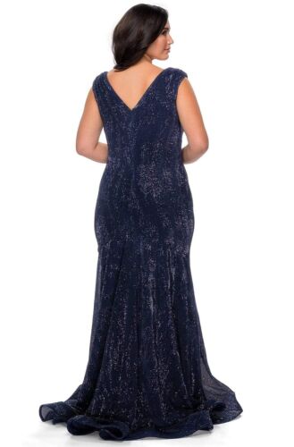 NWT La Femme Curve Sequin Sparkle 28770 Gown Dress Womens Navy Blue Size 12 - Picture 2 of 7