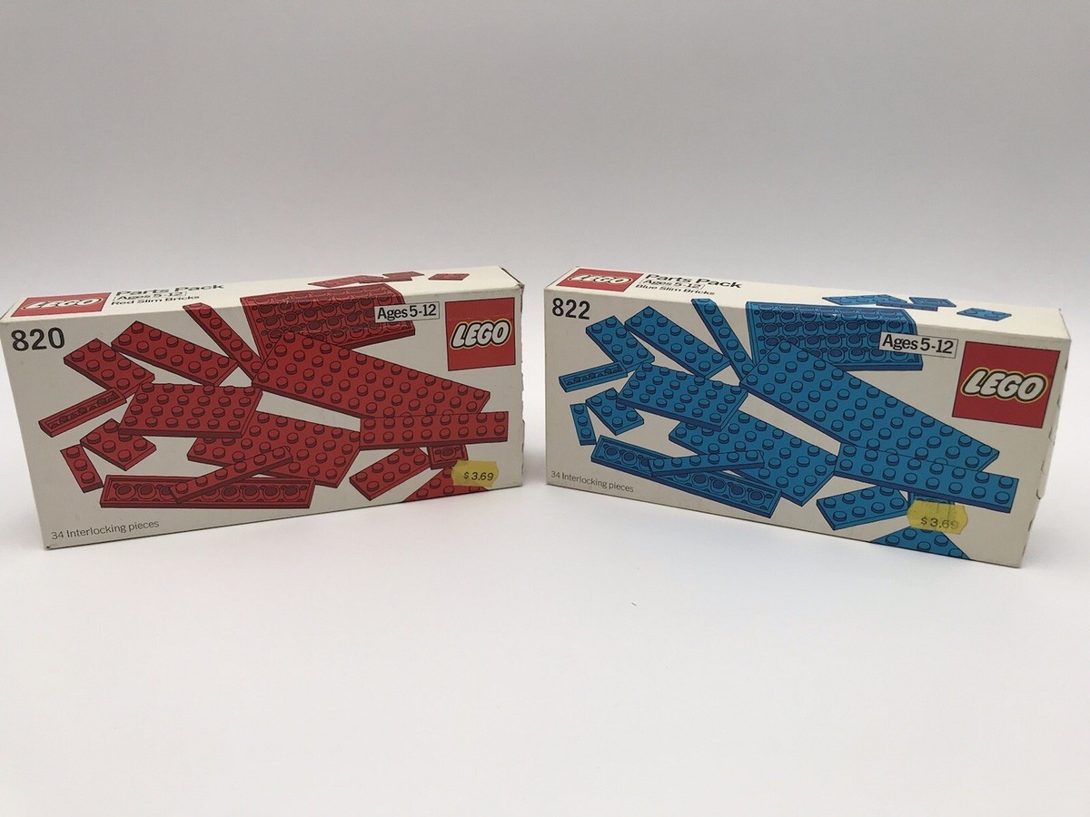 Vintage Lego Lot of 2 Parts Pack 820 822 Blue Red Slim Bricks 1980