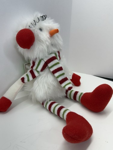 12 Inch Wooly Sitting Plush Snowman With Ear Muffs Christmas Winter Decor - Picture 5 of 9