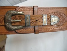 Estate Find Western Hand Tooled Leather Gun Holster Belt Sterling Buckle Mexico