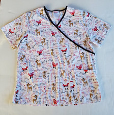 Unisex Christmas Rudolph The Red Nosed Reindeer Holiday Uniform Scrub Top Size M