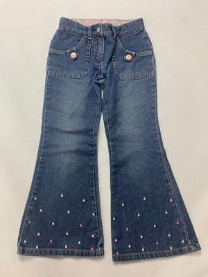 Gymboree Ice Cream Social Pastel Polka Dot Flare Jeans Adjustable Waist 6 RARE