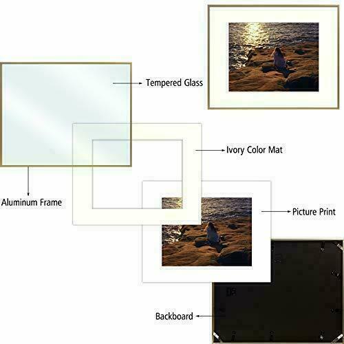 12x16 Aluminum Picture Frame with Ivory Color Mat for 8.5x11 Photo Wall Display - Picture 5 of 7