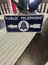 ANTIQUE PORCELAIN SIGN PUBLIC TELEPHONE SYSTEM DOUBLE SIDED SIGN 