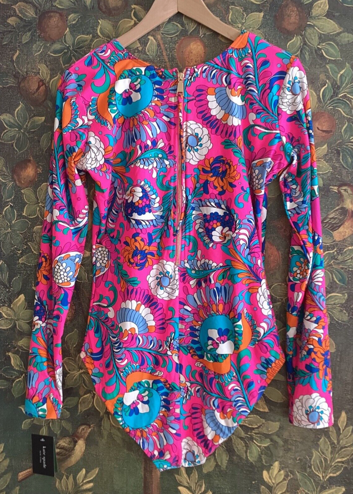 NWT Kare Spade NY Long Sleeve Swimsuit Board Suit Rash Guard Back Zip