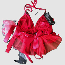 Size M/L The Escante Collection Sheer Halter Bralette w/ Garter Thong  Stocking
