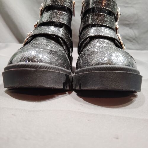 Justice Little Girl And Big Girl Black Glitter 3 Buckle Boot Size:13 Girls - Picture 11 of 17