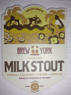 Brew York Tonkoko Milk Stout Pump Clip Abzeichen Real Ale Pub Frontschild Fass Bier