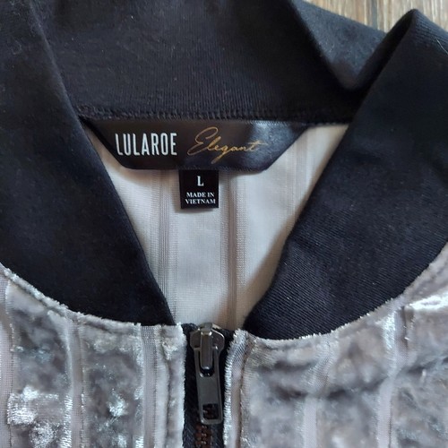 Lularoe Elegant Collection Stevie Silver Velvet Bomber Zip Up Jacket Large - Picture 5 of 6