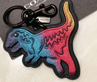 COACH MULTI COLOR GLITTER LEATHER REXY LARGE BAG CHARM KEY RING