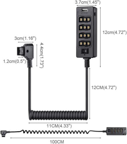 D-tap Splitter Cable with Power Switch Male to 4 Female D Tap 2 DC USB for ARRI - Picture 3 of 7