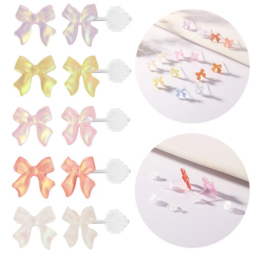 1 Pair Multiclolor Plastic Earring Cute Bowknot Clear Resin Stud Earring Jewelry eBay