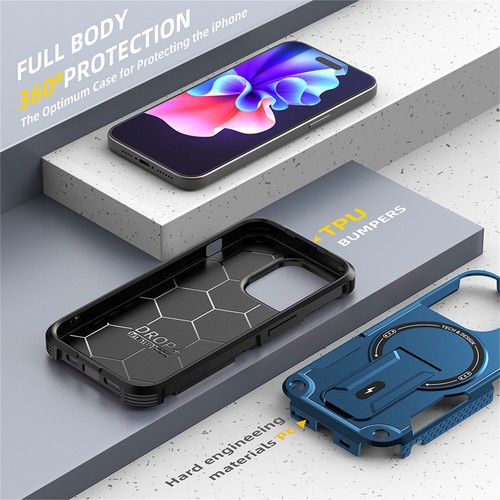 For iPhone 16 Pro Max 15 14 13 12 11 Heavy Duty Rugged Magnetic Case with Stand - 第 7/18 張圖片