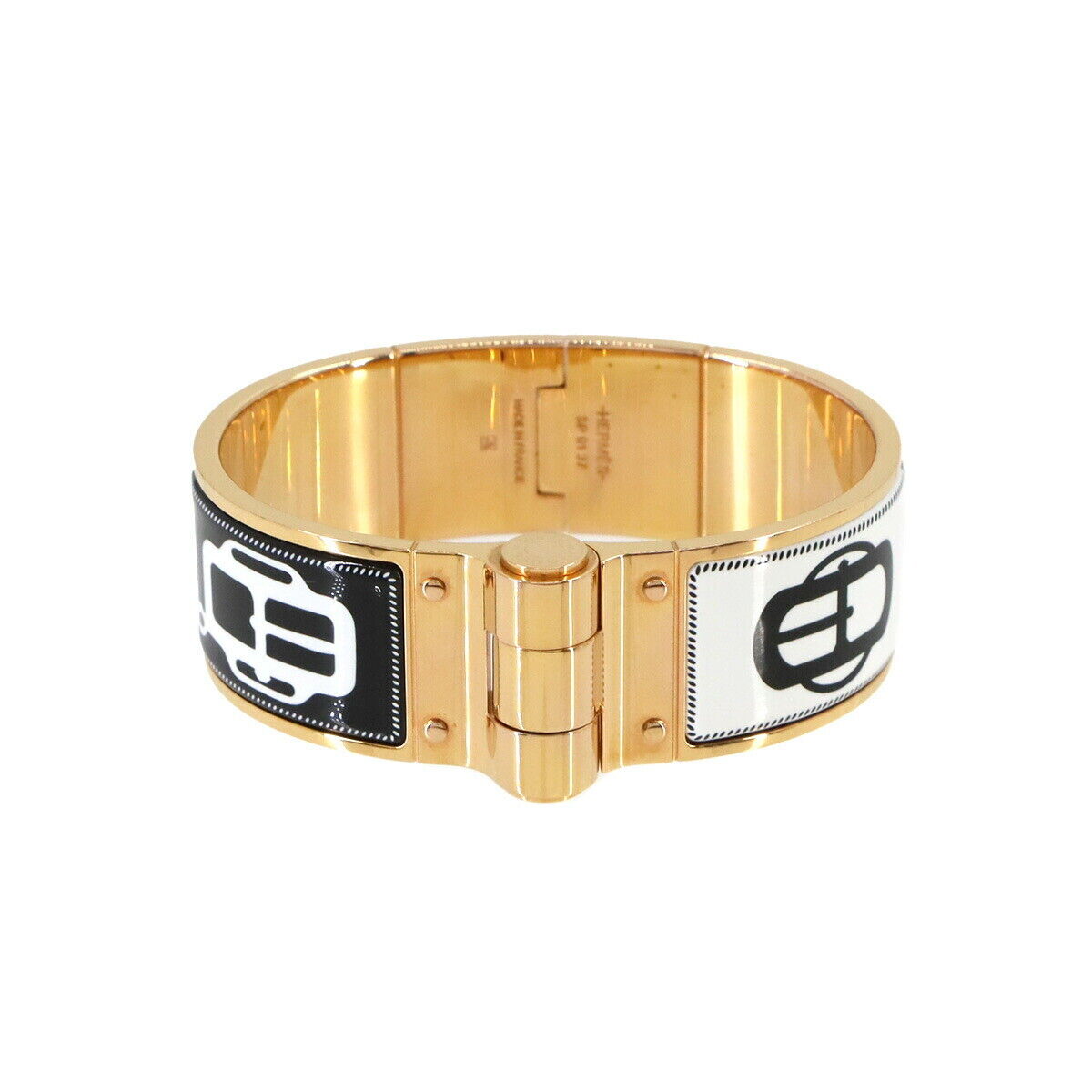 HERMES Charniere Large Bracelet Bangle Black White Gold HERMES Charniere Large Bracelet Bangle Black White Gold