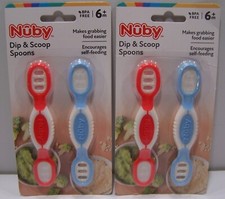 2 X Nuby Dip  Scoop Spoons 2-Pack - Easy Grip - Encourages Self-Feeding 4 Total