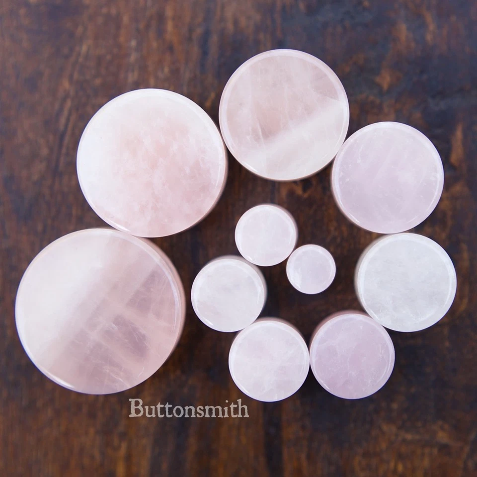 Tapones de piedra orgánica natural de cuarzo rosa rosa medidores lóbulo de la oreja de 8 g a 1" 13 tamaños Foto 2 de 3