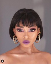 Brazilian Virgin Hair Wig Straight Short Human Hair Bob Wigs with Bang None Lace