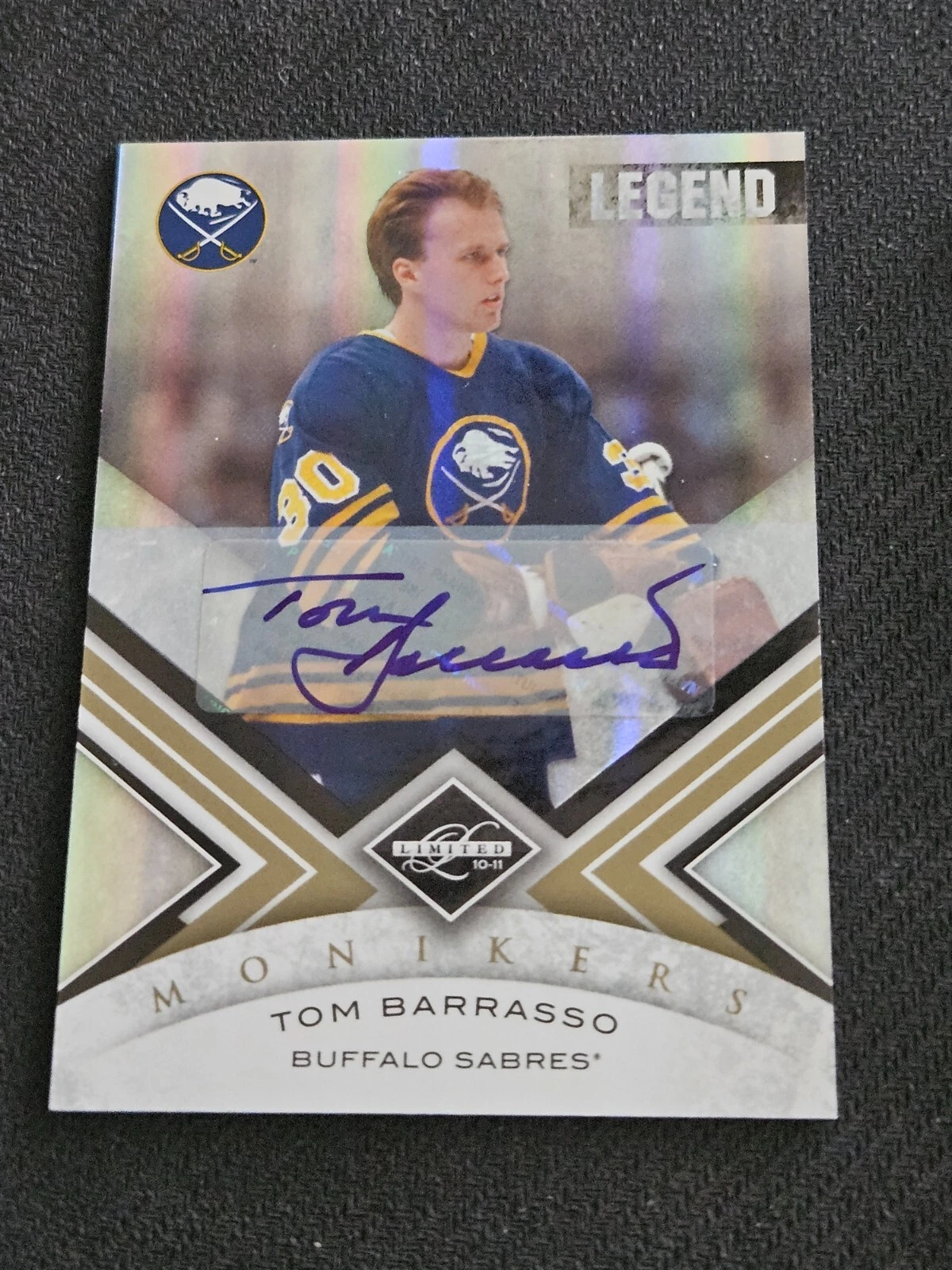 2010-11 PANINI LIMITED TOM BARRASSO #141 #ed 7/10 MONIKERS AUTO LEGEND
