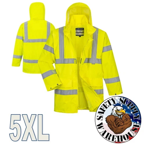 PORTWEST CLASS 3  HI-VIS MESH LINED RAIN TRAFFIC JACKET - SIZE 5XL - product listing photo
