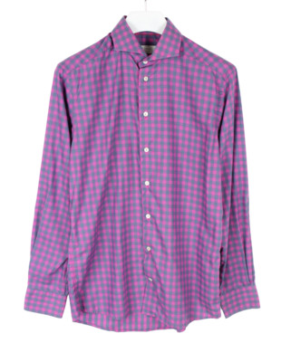 ETON Slim Hemd Herren 40/15 1/2 Rosa/Grau Kariert Cutaway Langarm