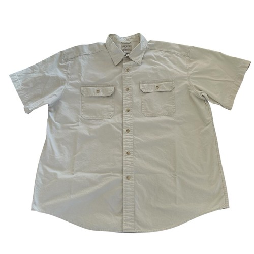 LL Bean Shirt Mens XL Reg Sunwashed Canvas Traditional Fit Beige Button Up Camp