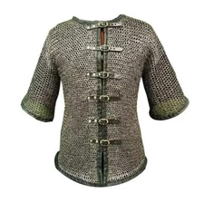 Medieval Leather & Chainmail Armor | Butted Coif Warrior Haubergeon Costume