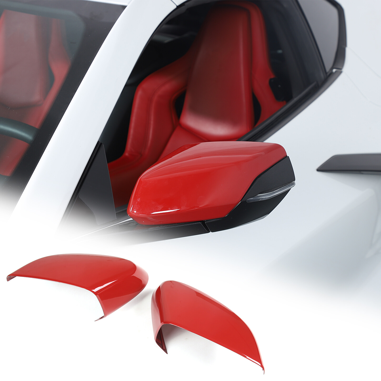 Red ABS Side Mirror Cover Cap For C8 Corvette Stingray Z06 Z51 Coupe 2020-24