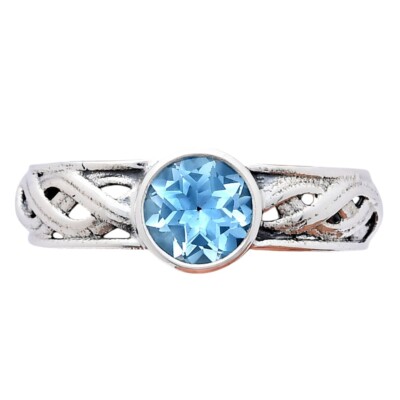 Boho Bezel Gemstone Ring in 925 Sterling Silver Vintage Band Design AGR1009