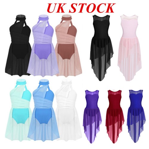 iEFiEL AU Kids Girls Halter Lyrical Dance Dress Sequins Ballet Leotard Skirts DE