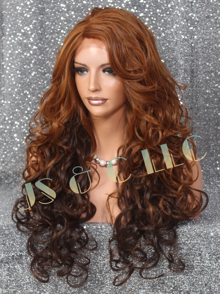 Human Hair Blend Full Lace Front Wig Wavy Ginger Red Auburn  display picture 1