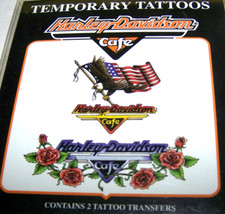Harley Davidson Motorcycles Temporary Tattoos - New - Eagle Flag Roses