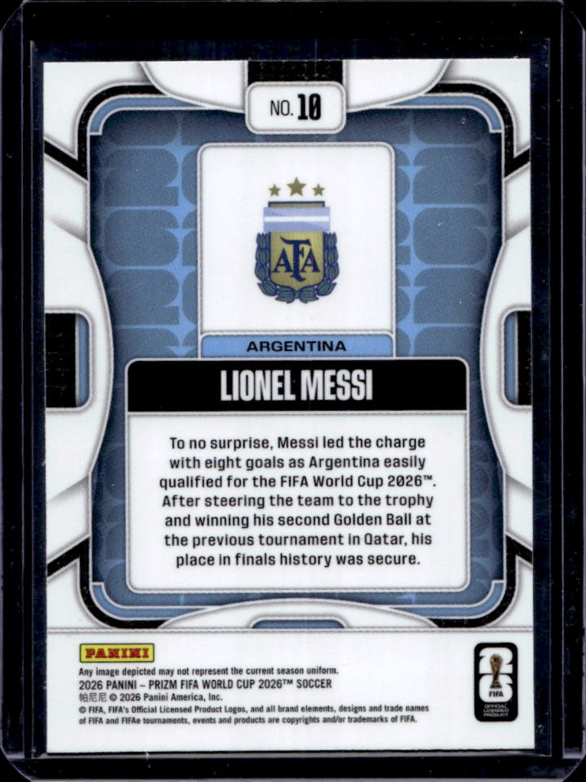 2026 Panini Prizm World Cup Lionel Messi #10 Argentina view 2
