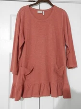LOGO by Lori Goldstein Cotton Slub Knit Top w Ruffle Detail Rust Color Sz M QVC