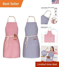 Chef's 2 Pack Adjustable Bib Apron with Pockets | Ideal for Home or Restaurant